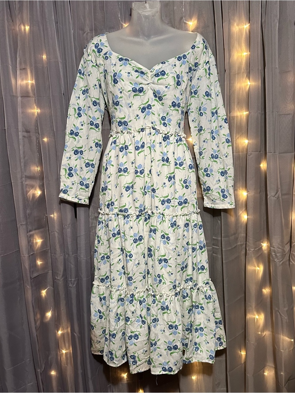 Women's Sweet Baby Jamie Bluebelle Ivory Floral Tiered Midi Dress Sz XL NWOT